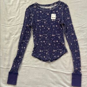 Free People Ribbed Long Sleeve Floral Top
